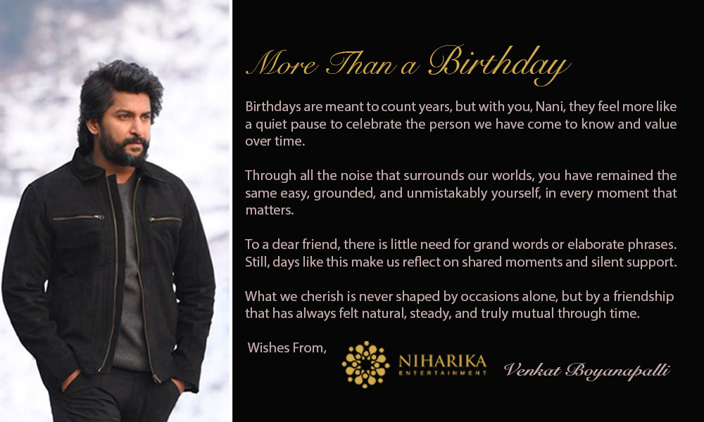 NIHARIKA ENTERTAINMENT Birthday Wishes to NANI